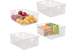 mDesign panier de rangement polyvalent en métal (lot de 4) – boîte de rangement flexible pour la cuisine, le garde-manger, etc. – panier en métal compact multi-usage avec poignées – argenté mat