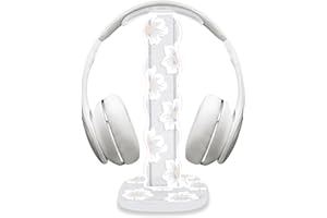 DiyGody Headphone Stand Gaming Headset Holder, Unique White Camellia Pattern Clear Earphone Stand, Desk Accessories for All Headphones Size