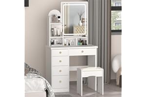 DEZAGCE Tavolo da toeletta con illuminazione a LED regolabile e grande specchio, tavolo cosmetico con 5 cassetti, tavolo da toeletta, tavolo da toeletta