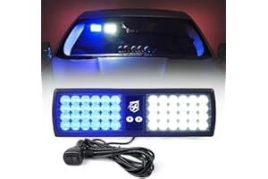 Xprite White & Blue SunShield High Power Emergency Warning Commercial Truck Boat Car 86 LED Strobe SMD 3528 High Power Super Bright Flash Strobe Lights Visor for Maximum Visibility with 12 Flashing Patterns