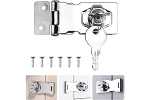 Keyed Hasp Lock Hasp and Staple with Padlock, ADERTOS Heavy Duty Shed Lock Door Lock Hasp Twist Knob Keyed Locking Hasp Safety Door Clasp Gate Lock with Key for Cabinets Cupboard Drawer Gate (2.5Inch)