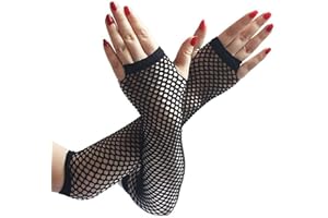 rayinblue Guantes de malla sin dedos para mujer, color negro, estilo retro de los años 80, de nailon, elásticos, para niños, niñas, baile, discoteca, disfraces, fiestas, accesorios