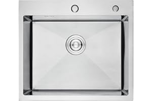 Ibergrif M85545, Évier de Cuisine 1 Bac en 55x45 cm, Acier Inoxydable avec Filtre de Vidange, Montage à Poser, Trous pour Robinets et Distributeurs de Savon, Argent