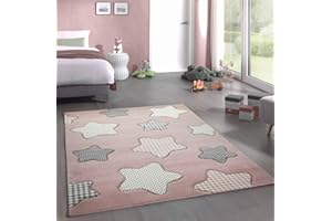 CARPETIA Dywan dziecięcy, dywan do zabawy, dywan dla dziewczynki, w gwiazdki, różowy, 160 x 230 cm