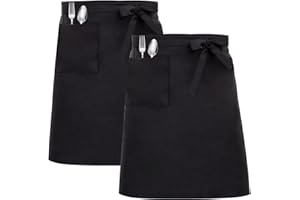 umboom 2 Grembiuli da Cameriere Lunghi Neri, Grembiule da Lavoro da Chef con 2 Tasche per Uomo e Donna (65 x 75 cm)