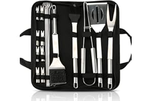CESTMALL 20 Piezas Set Barbacoa Utensilios Parrilla Barbacoa Acero Inoxidable con Estera Barbacoacon Bolsa de Almacenamiento - Premium Completo Barbacoa de Exterior Kit Barbacoa Regalos