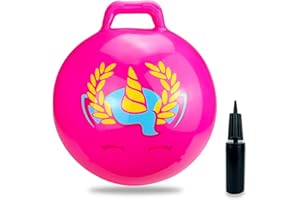 Hymaz Unicorn Bouncy Ball, 18" Space Hopper Jumping Ball for Kids Exercise Jump Balls Hopping Girls Pump for Kids Boys Girls Adult Toy, Indoor Outdoor Bouncing Game Activities (Pink Unicorn)