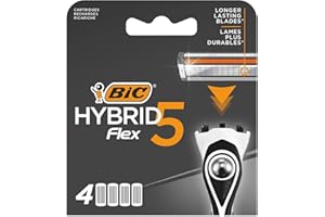 BIC Hybrid 5 Flex, Confezione da 4 testine per rasoio da uomo snodabili a 5 lame in titanio con nanotecnologia