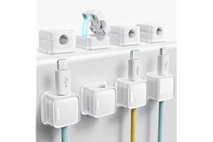 smofish Clip de Cable, 6 Pack Organizador Magnético de Escritorio, Fuerte Soporte Adhesivo para Mesilla de Noche, Electrodomésticos de Cocina, Material de Oficina -White