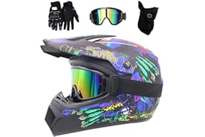 EVGATAVAB Gioventù Bambini MTB Casco Motocross Impostato, con Guanti Occhiali Mascherina, Unisex Integrali ATV Fuoristrada Strada Moto Caschi, Discesa Enduro Quad Dirt Bike Incidente Casco