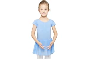 Mecceos Ballettkleidung Mädchen Ballettkleid Kurzarm Baumwolle Balletttrikot Ballettanzug Kinder Tanzkleid Tanzbody mit Rock Tütü