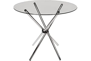 Dmora Tavolo rotondo, Tavolino con piano in vetro temperato e gambe in acciacio cromato, cm 90x90h75, colore Trasparente