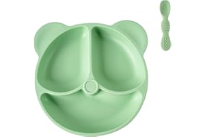 Jheppbay Piatto per Bambini con Ventosa Antiscivolo - Piatti Bambini Pappa Svezzamento Piatto in Silicone, Senza BPA, Lavabile in Lavastoviglie, 1 Pezzo