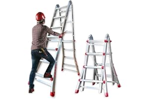 NAWA HOME & WORK BTF Escalera Telescópica Plegable Articulada 4x4 | Extensible hasta 3,73 Metros, Altura en Tijera de 1,83 Metros | Certificada EN131 | Capac. Máx. 150kg