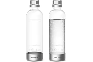 PHILIPS Carbonating Bottles, 1L Twin Pack Reusable PET Sparkling Water Bottles Compatible Sparkling Water Maker, 2 Pack