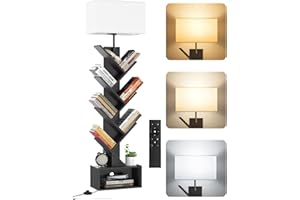 OUTONLIFE 6 Tier Tree Bookshelf with Light & Remote, Small Bookcase with Storage Cabinet, Modern Corner Bookshelves Organizer, Tall Floor Standing Book Shelf for Bedroom, Living Room, Office (Black)
