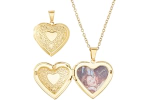 Hobbspring Photo Locket Necklaces Vintage Engraved Flower Picture Necklace Stainless Steel Personalized Necklaces for Women Ladies Wife