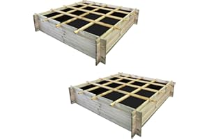 ONLYWOOD.IT Onlywood Confezione 2 Pezzi Orto rialzato da Esterno 16 Scomparti in Legno Trattato in Autoclave Dimensioni 120 x 120 x 18 cm - Cassoni orto con Montaggio ad Incastro e Tessuto Non Tessuto compreso