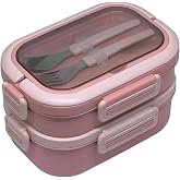 Vagonlife Bento 1650ml Lunchbox 2 Katlı 3 B&ouml;lmeli Paslanmaz &Ccedil;elik Sefer Tası Yemek Kutusu (Pembe)