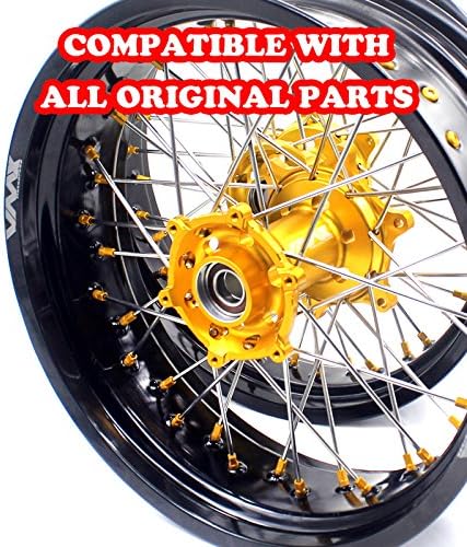 VMX 3.5/5.0*17" KTM SUPERMOTO WHEELS RIMS SET SX SXF EX-W EXC EXC-E EXC-F 125 150 200 250 300 350 450 505 525 530 2003-2017 CNC GOLD HUB AND NIPPLE
