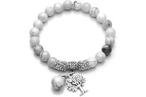 Jovivi 8mm-Bracelet en Pierre Naturelle Chakra Perles d'Energie Pierre Précieuse Extensible Elastique Tibétain Bouddhiste avec Pendentif Arbre de la Vie