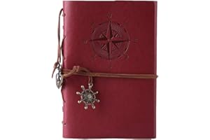 MALEDEN Quaderno in pelle - retro diario di viaggio con rilegatura a spirale ricaricabile, vuoto, taccuino vintage, Wine Red