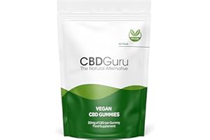 CBD Guru Vegan CBD Gummies 20mg 60 Pack - Mixed Fruit Flavour Broad Spectrum CBD Vegan Gummy Bears for Sleep & Anxiety Support, 1200mg Total CBD