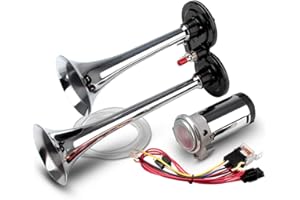 ‎FARBIN LKW hupe 12v laut Luft Horn Drucklufthorn mit Kompressor, 150DB Super laut Doppelrohr Elektrische Luft horn Auto air Horn kit(12V, Doppelrohr Luft horn)