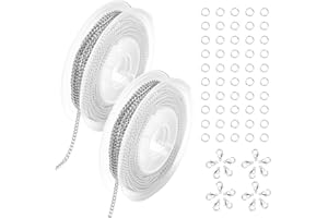 KEWUF 6m Catenine per Collane, Argento Filo per Collane, Catenine per Collane Fai da Te, Con 20 Chiusure a Moschettone e 100 Anelli di Giunzione, Realizzare Bracciali, Collane (Argento, 2×3MM)