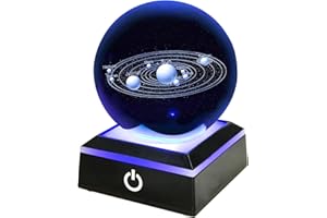 LUTENEY Solar System Crystal Ball with a Touch Switch,7cm/2.76" Solar System Paperweight Cosmic Model with Name of Planet for Home Decor Creative Gift