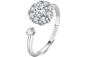 FEIKFEIZ Anello in moissanite per donna, placcato in argento 925 e oro bianco 18K, diamante moissanite coltivato in laboratorio, anello in argento con apertura regolabile, fidanzamento, regalo di gioielli.