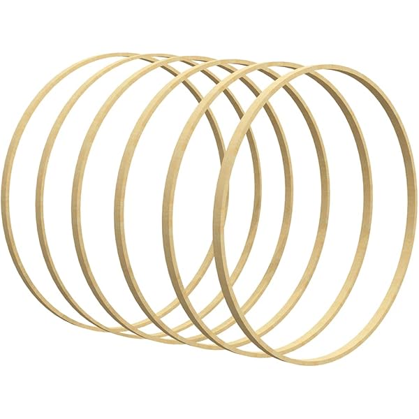 5 Anelli In Legno Di Bambù Da 20 Cm - Per Fai Da Te, Acchiappasogni, Ghirlande | Decorazioni Artigianali - Foto 3
