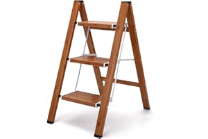 BOWEITI Trittleiter, Leiter Klappleiter, tragbare leichte Aluminium Sicherheits Stehleiter, Anti-Rutsch-Pedal Bis 330 Lbs Stufenleiter (Burlywood 3 Step)