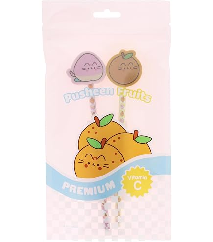Pusheen Frucht-Stifte Set – 3 Stifte Mit Blauer Tinte & Süßen Früchte-Ansteckern, Kawaii Schreibwaren Für Schule & Büro