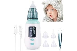 BUBBACARE Nasensauger Baby Elektrisch, Elektrischer Nasensauger Baby, USB wiederaufladbarer Ohrenschmalz-Entferner mit 4 Silikon-Rotzsaugerdüsen für Säuglinge und Kleinkinder