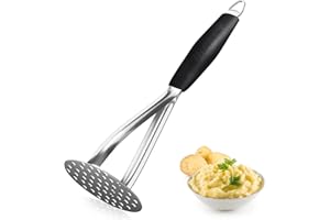 Joyoldelf Presse Puree Manuel Professionnel Robuste, Ecrase Pomme de Terre en Acier Inoxydable, Presse Puree Pomme de Terre et Fruits, Longue Poignée(Noir）