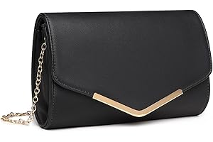 Miss Lulu Pochette da donna, borsa da sera o da matrimonio, borsa a tracolla con tracolla staccabile, Pelle nera, M, Durevole, elegante