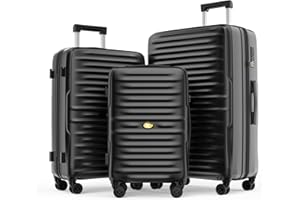 MGOB Set di Valigie 3 Pezzi Espandibile Set Trolley Valigia Rigido 4 Ruote Girevoli Doppie e TSA Lucchetto 76x51x31cm, Nero