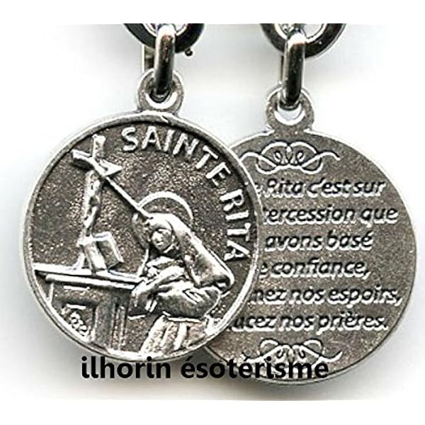 Médaille Sainte Rita Argentée Avec Croix – Patronne Des Causes Désespérées – Bijou De Culte Chrétien En Métal