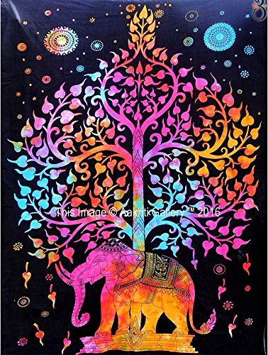 Tapestry Single Tree Multi Elephant Wall Hanging Art Decor Mandala Tapestry Hippie Dorm 84X55 inches Aakriti Gallery - 2