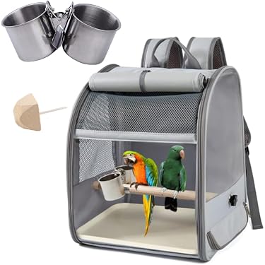 Vogeltragetasche / Reisekäfig – Transparente Tragetasche Mit Edelstahlnetz, Sitzstange & Futterschale, Für Papageien & Sittiche
