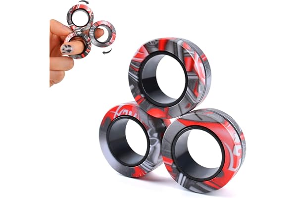ASIOWELY Anneaux Magnétiques TDAH Jouets Fidget Toys Adultes,3 PCS Cool Fidget Aimant Ring pour Anti Stress Spinner Anneau de Doigt pour Enfants Adolescents Cadeaux pour 3-6-8 + Année Vieux Garçons