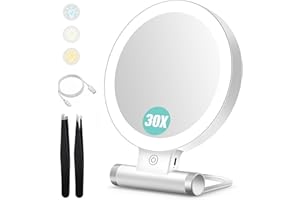 ‎B BEAUTY PLANET B Beauty Planet Kosmetikspiegel mit Beleuchtung, 30 fache/1-fach Doppelseitige Tischspiegel,3 Farblichter, DimmbarerSchminkspiegel,Reisen Kosmetik Spiegel mit Beleuchtung(Weiß 30x Kosmetikspiegel)
