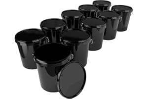 FixedByU con coperchio, 16 litri, nero, ermetico, stabile, con manico e coperchio per alimenti, per prodotti chimici, vernice da parete, colla in polvere, 10 pezzi