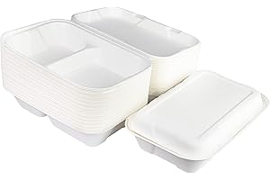 Love Nature Biodegradabili Contenitori per Alimenti 2 Compartimento 50 Pezzi - Contenitori per Alimenti Usa e Getta - Contenitori asporto - Contenitore per Cibo da Asporto