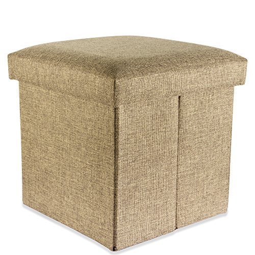 Intirilife Puff Baúl Plegable 38x38x38 cm in Marron ÁMBAR - Taburete Almacenaje Tapizado de Textil Tela Óptica Lino per Almacenamiento y Reposapiés - Asiento Silla Tejido Banqueto