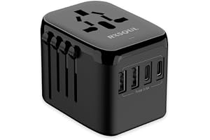 RXSQUL Universal International Travel Plug Adapter, 5 in 1 Worldwide Outlet | 3.5A 2×USB-A & 2×USB-C Wall Charger for Europe USA UK AUS Asia