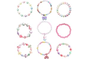 ACXILEXY 9 Pièces Bracelet Enfant Coloré, Bracelet Amitié Fille, Bracelet de Licorne Coloré, Bracelet de Perle de Licorne Arc-en-Ciel, Bracelets de Perles Colorés pour Cadeaux Anniversaire Fille