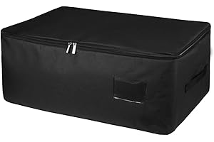 IHOMAGIC 49L Sac de Rangement Couette Sous Lit, Sac Demenagement Grande, Sac de Rangement Vetement - Avec Poignée et Fermeture à Glissière, Tissu Oxford Imperméable, 56x35x25CM, Noir