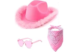 hehiy Pinker Cowboyhut für Damen, Filz-Western-Cowboyhut mit Halsband, Krone, rosa Cowgirl-Hut, Cosplay-Party-Kostüm-Zubehör, Spielverkleiden für Frauen KostüM Cowgirl KostüM Cowgirl MäDchen